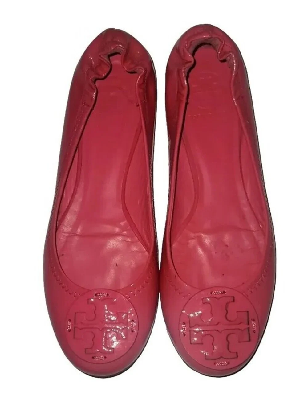 TORY BURCH REVA BALLET SLIPPER FLATS PATENT LEATHER BUBBLEGUM PINK SIZE 8